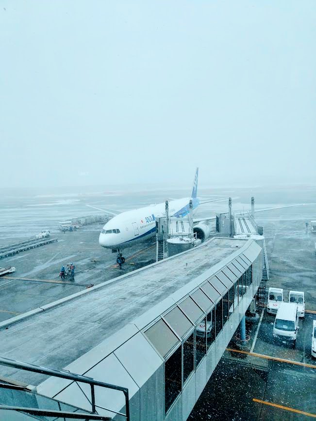 新千歳空港　窓の外　ANA飛行機