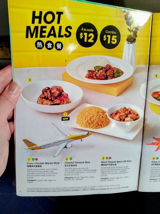Scoot機内　機内食メニュー表